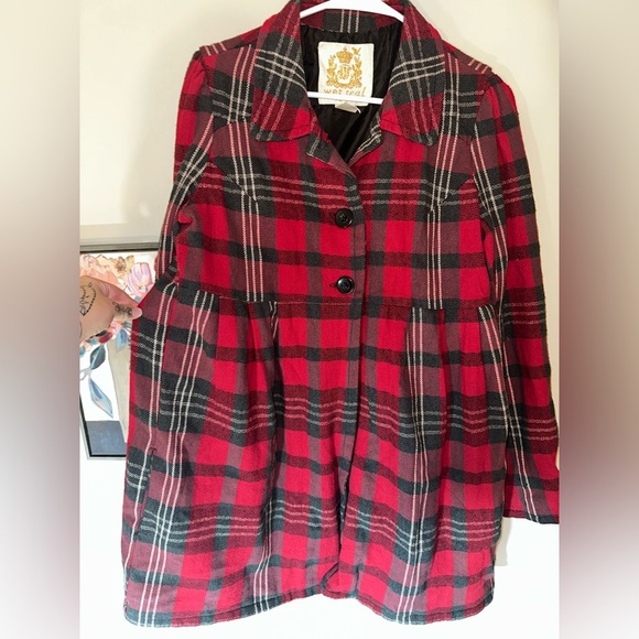 Wet Seal Vintage Gold Tag Red Plaid Coat – Mall Goth Y2K Era – Size L - Picture 5 of 6
